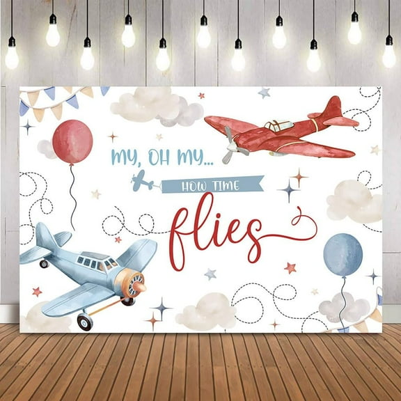 Airplane 1st Birthday Backdrop Time Flies Boy Birthday Photography Background Airplane First Birthday Party Decorations Banner Supplies Photo Booth Props