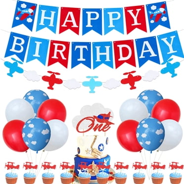 Red And Blue Balloon Arch Kit Fighter Jet 1st Birthday Party Decorations For Boys Top One Glitter Banner Cake Topper Military Airplane Photo Banner Airforce Pentagram Balloons For Aircraft Birthday Party Supplies