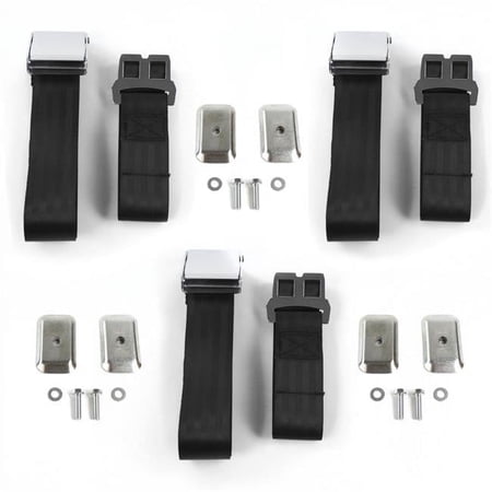Airplane 2 Point Black Lap Bench Seat Belt Kit with Bracketry for 1979-1987 AMC Eagle - 3 Belts