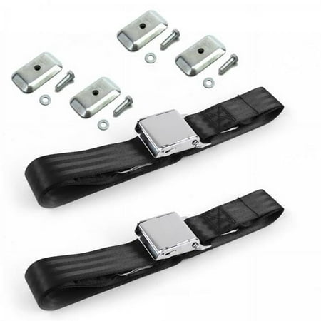 Airplane 2 Point Black Lap Bucket Seat Belt Kit with Bracketry for Ford 1928-1931 Model A - 2 Belts