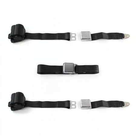 Airplane 2 Point Black Retractable Bench Seat Belt Kit with 3 Belts for 1982-1994 Chevy S10 Blazer