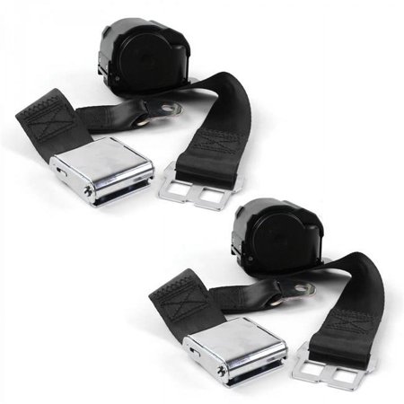 Airplane 2 Point Black Retractable Bucket Seat Belt Kit for Ford 1932 Model B - 2 Belts