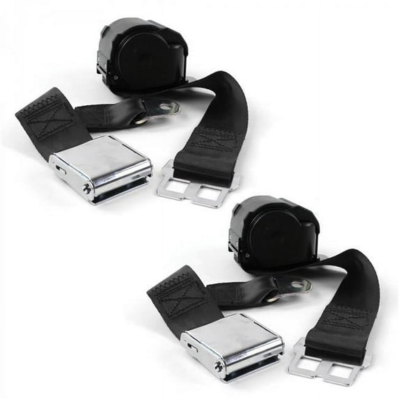 Airplane 2 Point Black Retractable Bucket Seat Belt Kit for Ford 1932 Model B - 2 Belts