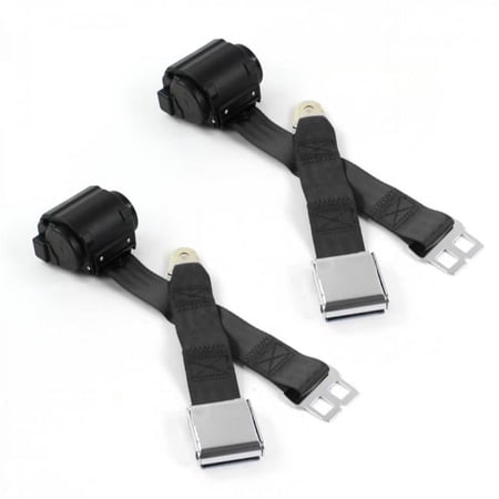 Airplane 2 Point Black Retractable Bucket Seat Belt Kit for Ford Thunderbird 1955-1957 - 2 Belts