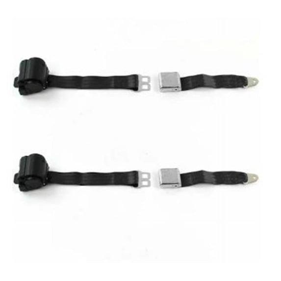 Airplane 2 Point Black Retractable Bucket Seat Belt Kit with Bracketry & 2 Belts for 1946-1961 Desoto