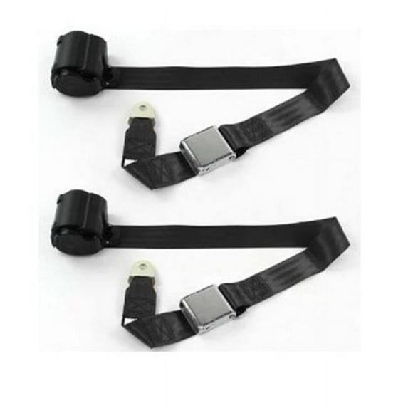 Airplane 2 Point Black Retractable Bucket Seat Belt Kit with Bracketry for AMC AMX 1967-1974 - 2 Belts