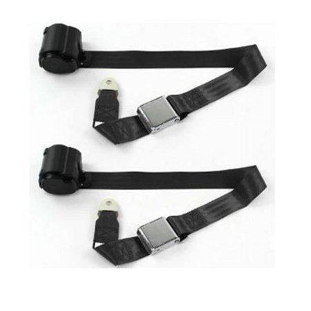 Airplane 2 Point Black Retractable Bucket Seat Belt Kit with Bracketry for Chevy Truck 1973-1987 - 2 Belts