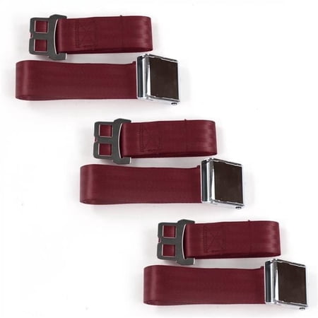 Airplane 2 Point Burgundy Lap Bench Seat Belt Kit for Chevy FS Blazer 1973-1991 - 3 Belts