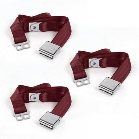Airplane 2 Point Burgundy Lap Bench Seat Belt Kit for VW Karmann GHIA - 3 Belts