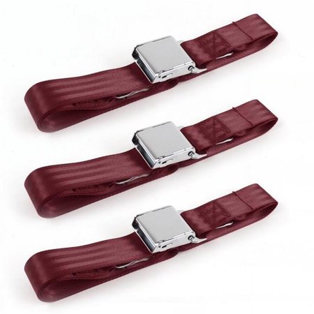 Airplane 2 Point Burgundy Lap Bench Seat Belt Kit with 3 Belts for 1964-1966 Ford Mustang