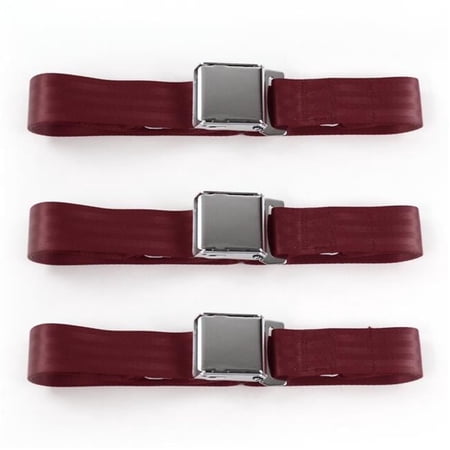 Airplane 2 Point Burgundy Lap Bench Seat Belt Kit with 3 Belts for 1971-1978 AMC Matador