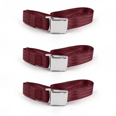 Airplane 2 Point Burgundy Lap Bench Seat Belt Kit with 3 Belts for 1971-1986 Jeep CJ & DJ