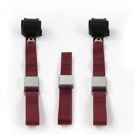 Airplane 2 Point Burgundy Retractable Bench Seat Belt Kit for 1947-1954 Chevy Truck - 3 Belts