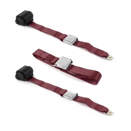 Airplane 2 Point Burgundy Retractable Bench Seat Belt Kit for 1967-1969 Camaro - 3 Belts