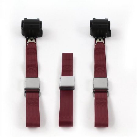 Airplane 2 Point Burgundy Retractable Bench Seat Belt Kit for Chevy Truck 1955-1959 - 3 Belts