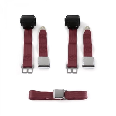 Airplane 2 Point Burgundy Retractable Bench Seat Belt Kit for Jeep Cherokee 1984-2001 - 3 Belts