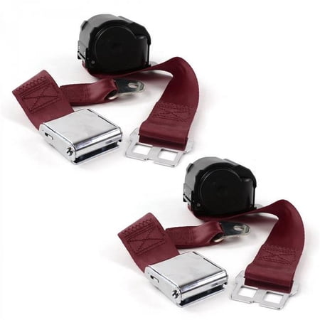 Airplane 2 Point Burgundy Retractable Bucket Seat Belt Kit for Chevy Impala 1965-1970 - 2 Belts