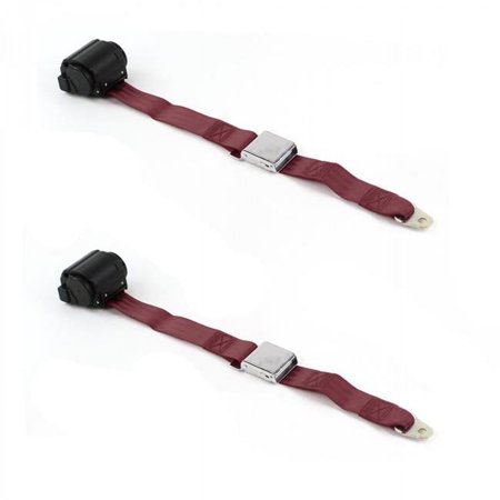 Airplane 2 Point Burgundy Retractable Bucket Seat Belt Kit with 2 Belts for 1949-1953 Buick Roadmaster