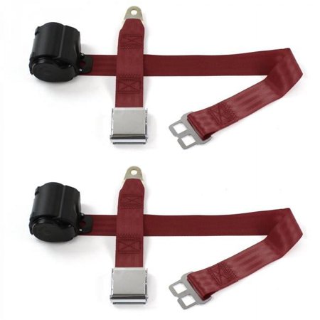 Airplane 2 Point Burgundy Retractable Bucket Seat Belt Kit with 2 Belts for 1961-1976 Triumph TR250