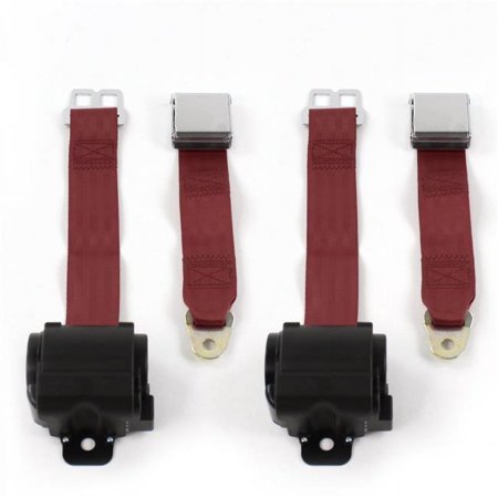 Airplane 2 Point Burgundy Retractable Bucket Seat Belt Kit with 2 Belts for 1970-1979 AMC Gremlin