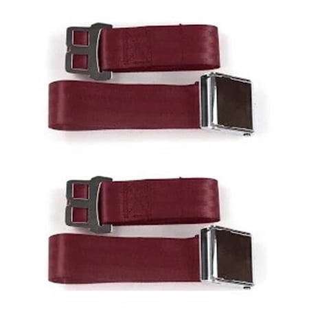 Airplane 2 Point Burgundy Retractable Bucket Seat Belt Kit with Bracketry & 2 Belts for 1935-1940 Early Cars
