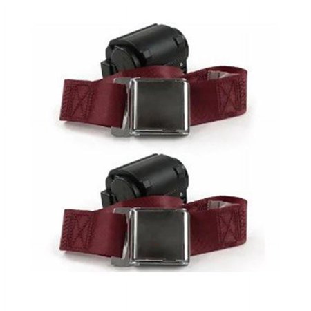 Airplane 2 Point Burgundy Retractable Bucket Seat Belt Kit with Bracketry & 2 Belts for 1959-1971 Triumph Herald