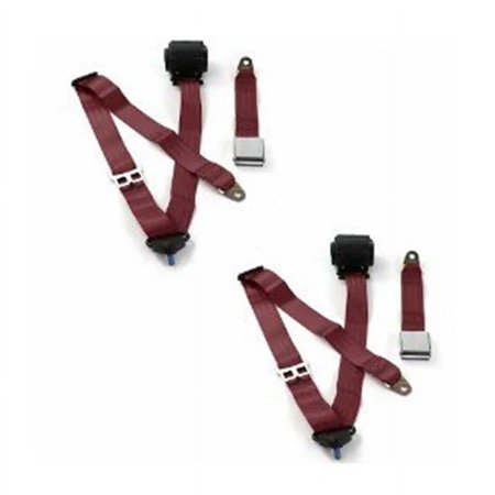 Airplane 2 Point Burgundy Retractable Bucket Seat Belt Kit with Bracketry & 2 Belts for 1964-1967 Chevy Chevelle
