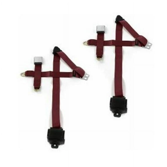 Airplane 2 Point Burgundy Retractable Bucket Seat Belt Kit with Bracketry & 2 Belts for 1978-1979 Ford Bronco