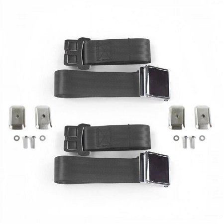 Airplane 2 Point Charcoal Lap Bench Seat Belt Kit with Bracketry for 1900-1927 Early Cars - 3 Belts