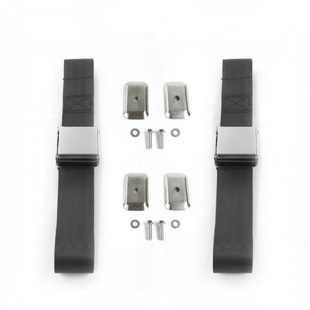 Airplane 2 Point Charcoal Lap Bench Seat Belt Kit with Bracketry for 1948-1952 Ford Truck - 3 Belts
