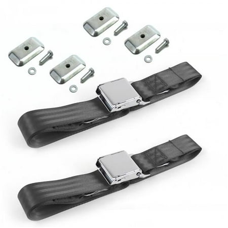 Airplane 2 Point Charcoal Lap Bench Seat Belt Kit with Bracketry for 1949-1951 Ford - 3 Belts