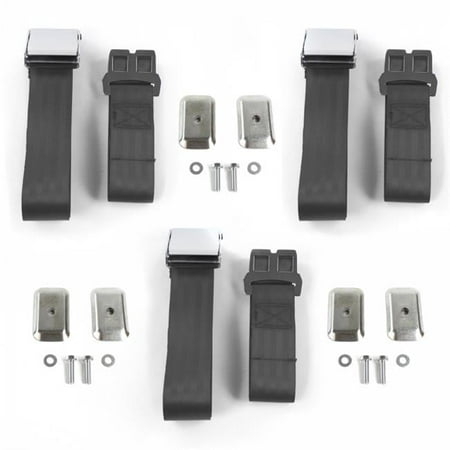 Airplane 2 Point Charcoal Lap Bucket Seat Belt Kit with Bracketry for Chevy Truck 1963-1966 - 2 Belts