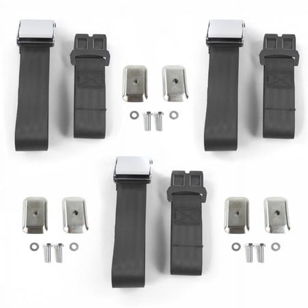 Airplane 2 Point Charcoal Lap Bucket Seat Belt Kit with Bracketry for VW Type 1 1958-1967 - 2 Belts