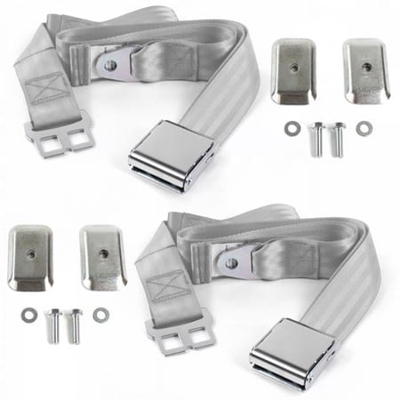 Airplane 2 Point Gray & Grey Lap Bucket Seat Belt Kit with Bracketry for VW Type 3 Squareback - 2 Belts