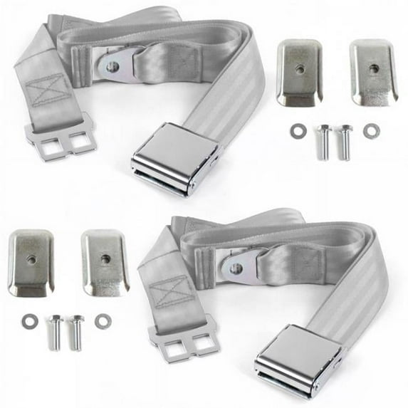 Airplane 2 Point Gray & Grey Lap Bucket Seat Belt Kit with Bracketry for VW Type 3 Squareback - 2 Belts