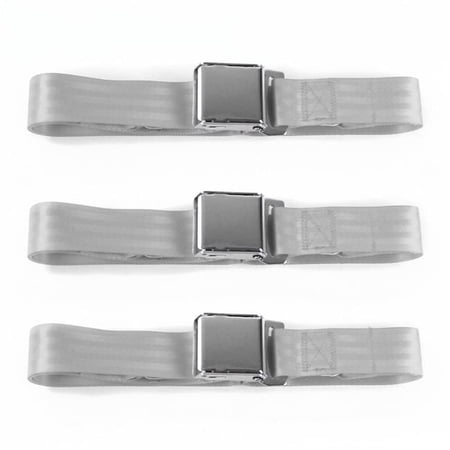 Airplane 2 Point Gray Lap Bench Seat Belt Kit for 1966-1977 Ford Bronco - 3 Belts