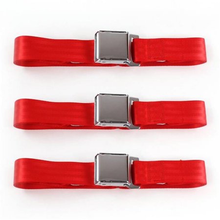 Airplane 2 Point Red Lap Bench Seat Belt Kit for Ford Maverick 1971-1977 - 3 Belts