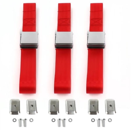 Airplane 2 Point Red Lap Bench Seat Belt Kit with Bracketry for 1968-1972 Chevy Chevelle - 3 Belts