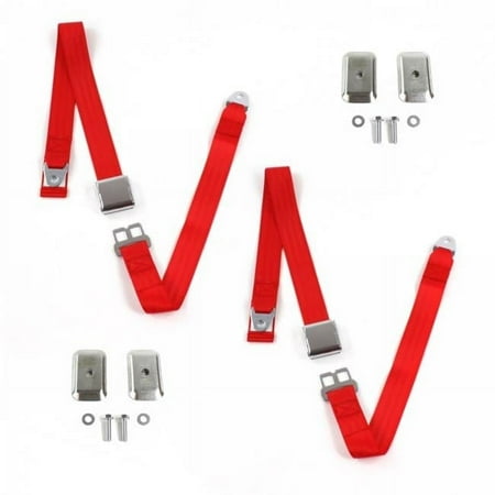 Airplane 2 Point Red Lap Bucket Seat Belt Kit with Bracketry for Chevy Chevelle 1968-1972 - 2 Belts