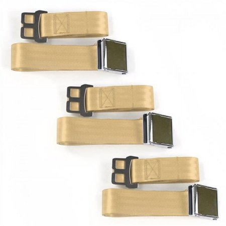 Airplane 2 Point Tan Lap Bench Seat Belt Kit for 1957-1958 Buick Roadmaster - 3 Belts