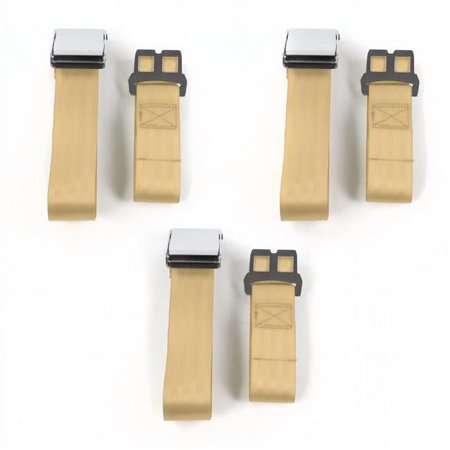 Airplane 2 Point Tan Lap Bench Seat Belt Kit for 1982-1994 Chevy Cavalier - 3 Belts