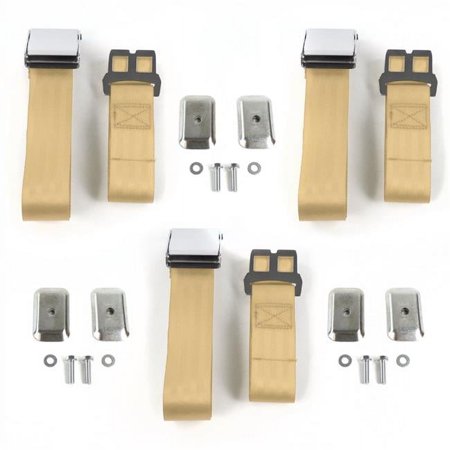 Airplane 2 Point Tan Lap Bench Seat Belt Kit with Bracketry for 1954-1956 Buick Roadmaster - 3 Belts