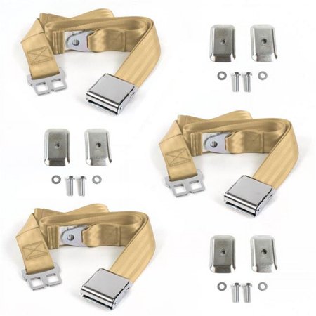 Airplane 2 Point Tan Lap Bench Seat Belt Kit with Bracketry for Ford 1933-1934 Model C - 3 Belts