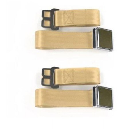 Airplane 2 Point Tan Lap Bucket Seat Belt Kit with Bracketry & 2 Belts for 1961-1966 Ford Thunderbird