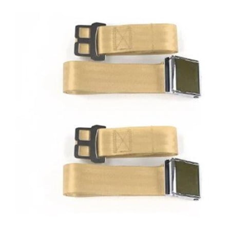 Airplane 2 Point Tan Lap Bucket Seat Belt Kit with Bracketry & 2 Belts for 1971-1978 AMC Matador