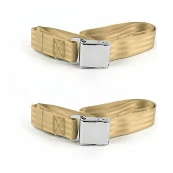 Airplane 2 Point Tan Lap Bucket Seat Belt Kit with Bracketry for 1967-1969 Camaro - 2 Belts