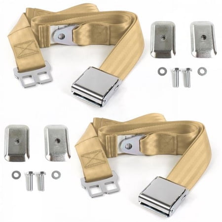 Airplane 2 Point Tan Lap Bucket Seat Belt Kit with Bracketry for Chevy Impala 1958 - 2 Belts