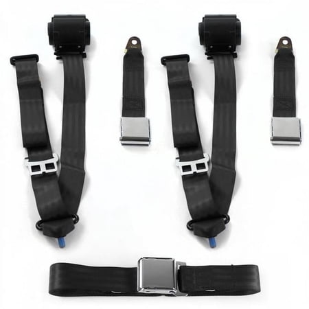 Airplane 3 Point Black Retractable Bench Seat Belt Kit with 3 Belts for 1967-1972 Chevy Truck
