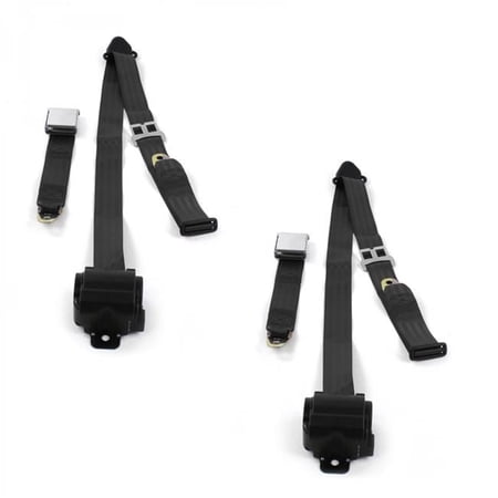 Airplane 3 Point Black Retractable Bucket Seat Belt Kit for Desoto 1929-1945 - 2 Belts