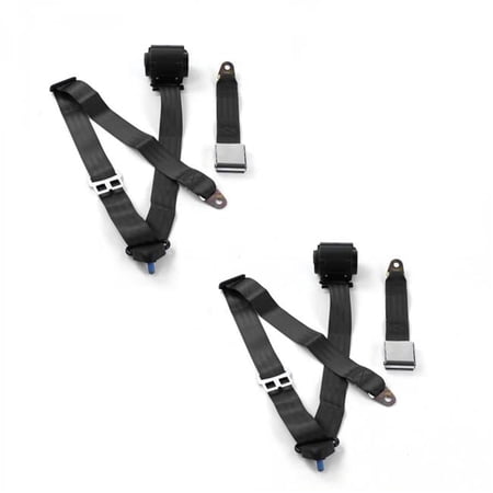 Airplane 3 Point Black Retractable Bucket Seat Belt Kit for Ford Bronco 1966-1977 - 2 Belts